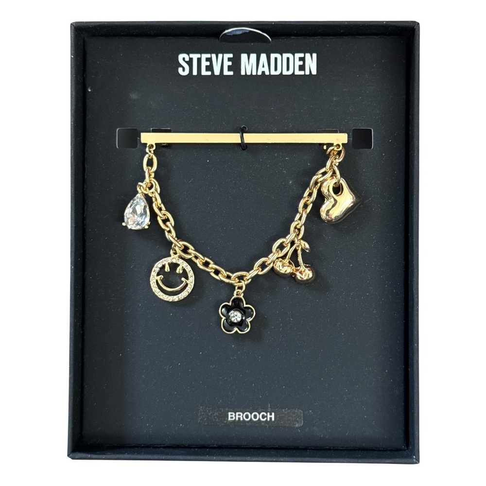 Steve Madden Golden Brooch With Cherry & 4 Other Charms